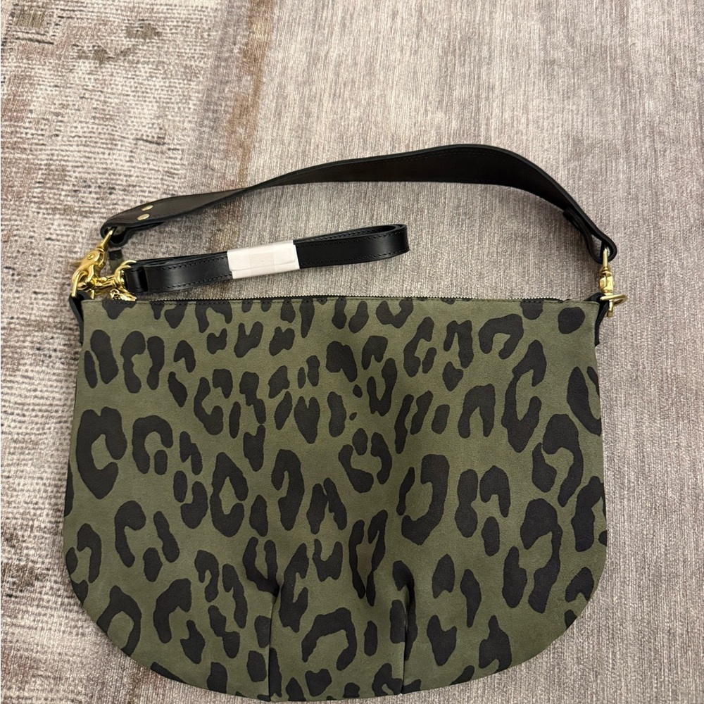 Clare V Green and Black Leopard Shoulder Bag Moyen Messenger
